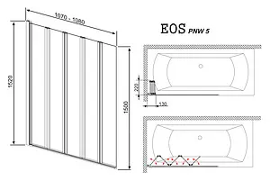 Шторка на ванну 1100мм прозрачное стекло Radaway Eos PNW5 110 205501-101, 2