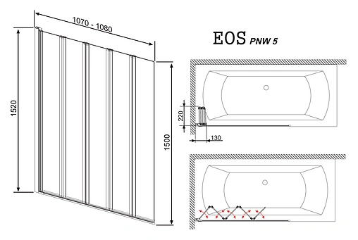 Шторка на ванну 1100мм прозрачное стекло Radaway Eos PNW5 110 205501-101