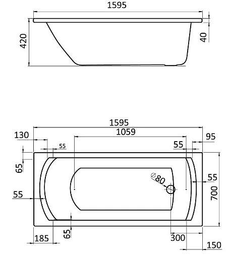 Ванна акриловая Santek Монако 160x70 1WH111977