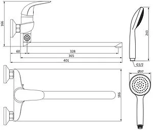 Смеситель для ванны с длинным изливом Damixa Eclipse хром 319500001 Смеситель для ванны с длинным изливом Damixa Eclipse хром 319500001, 2