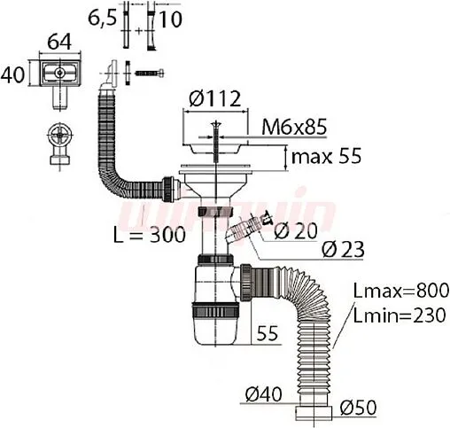 Сифон бутылочный для мойки с переливом VIRPlast Эконом 30987109 Сифон бутылочный для мойки с переливом VIRPlast Эконом 30987109