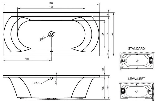 Ванна акриловая Riho LIMA 200x90 B054001005