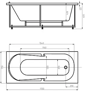 Ванна акриловая Aquatek Лея 170x75 R с фронтальной панелью, с каркасом (разборный) LEY170-0000057, 2