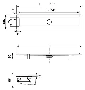 Лоток душевой Set 840мм h=81мм 0.8л/сек TECElinus Straight 15100090 Лоток душевой Set 840мм h=81мм 0.8л/сек TECElinus Straight 15100090, 3