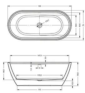 Ванна акриловая отдельностоящая Riho INSPIRE 160x75 B091001005, 2