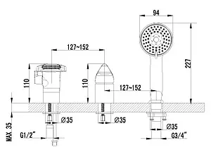 Смеситель на борт ванны на 3 отверстия Lemark Poseidon хром LM4245C Смеситель на борт ванны на 3 отверстия Lemark Poseidon хром LM4245C, 2