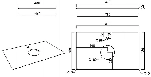 Столешница для накладных раковин Kerama Marazzi Plaza Modern PL1 80 риальто песочный PL1.SG560420R\80
