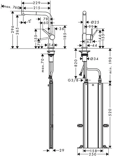 Смеситель для кухни с выдвижным изливом Hansgrohe Talis M54 270 1jet sBox хром 72809000