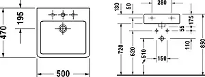 Раковина Duravit Vero 50 белый 0454500000 Раковина Duravit Vero 50 белый 0454500000, 2