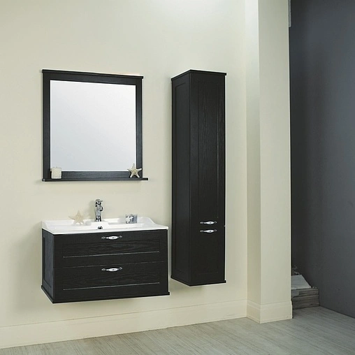 Шкаф-пенал подвесной с бельевой корзиной Aquaton Леон 30 ясень чёрный 1A186503LBPT0