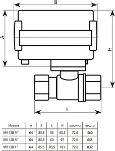 Кран шаровый с электроприводом MK 1" 12В 100035489800 Кран шаровый с электроприводом MK 1" 12В 100035489800, 2