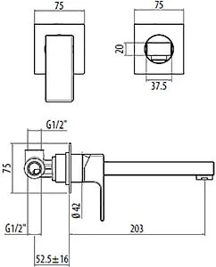 Смеситель для раковины из стены Gattoni Kubik чёрный матовый 2537/25NO, 2