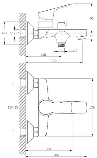 Смеситель для ванны Rossinka хром RS29-31