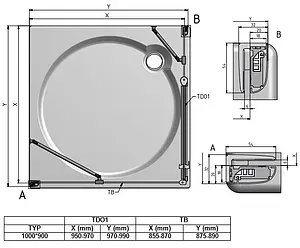 Душевое ограждение 1000x900мм прозрачное стекло Roltechnik Tower Line TDO1+TB/1000*900 724-1000000-00-02+725-9000000-00-02, 2