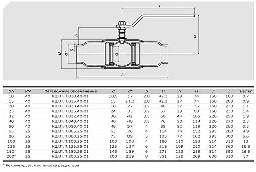 Кран шаровый под приварку Ду25 Ру40 Also КШ.П.П.025.40-01