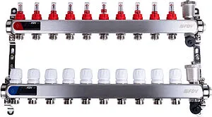 Группа коллекторная с расходомерами 10 отводов 1&quot;в/в x ¾&quot;ек FDV S1103C-2/10, 1