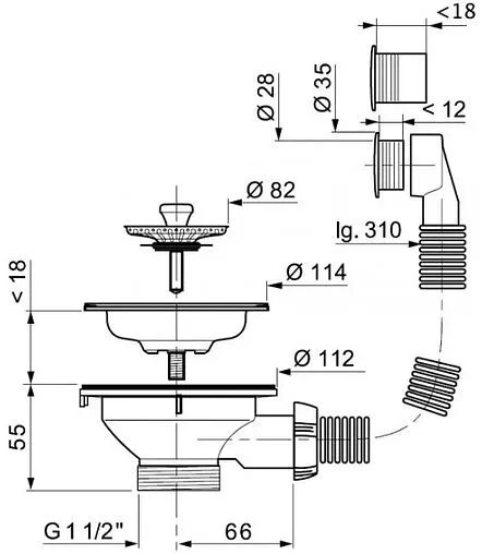 Выпуск с корзиной для мойки с круглым переливом Wirquin хром 30717336 Выпуск с корзиной для мойки с круглым переливом Wirquin хром 30717336