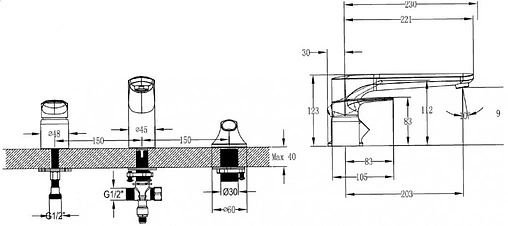 Смеситель на борт ванны на 3 отверстия Villeroy&amp;Boch O.novo хром TVT10400200061
