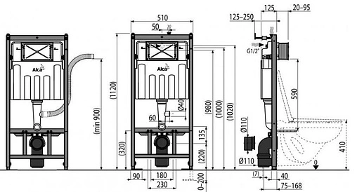 Инсталляция для подвесного унитаза AlcaPlast Sadromodul AM101/1120V
