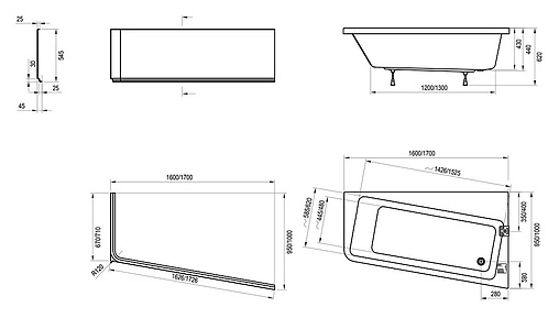 Ванна акриловая Ravak 10° 170x100 P C821000000