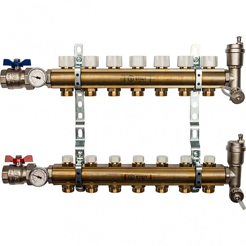 Группа коллекторная без расходомеров 7 отводов 1&quot;в/в x ¾&quot;ек Stout SMB 0468 000007