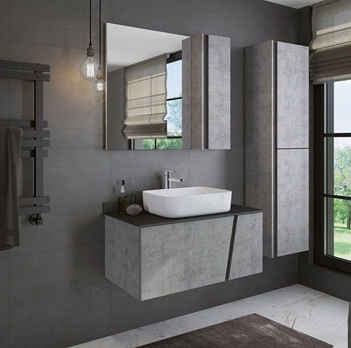 Шкаф-зеркало Comforty Эдинбург 90 бетон светлый/чёрный 00004147981CF