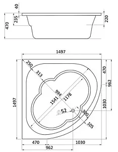 Ванна акриловая Santek Канны 150x150 1WH111983 Ванна акриловая Santek Канны 150x150 1WH111983, 2