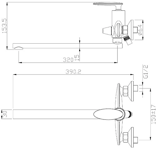 Смеситель для ванны с длинным изливом Rossinka хром RS30-32