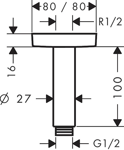 Держатель верхнего душа на потолок Hansgrohe E 100 хром 27467000
