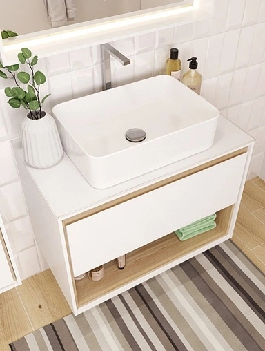 Тумба под умывальник подвесная Cersanit Louna 80 белый/дуб Эврика SP-SZ-LOU80-BL/Wh