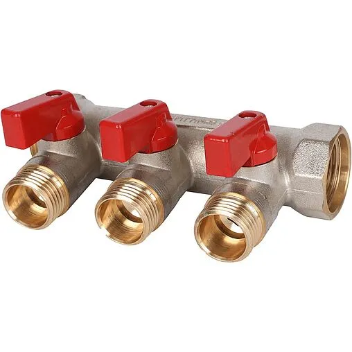 Коллектор запорный проходной 3 отвода красный ¾&quot;в/н x ½&quot;н Stout SMB 6210 341203