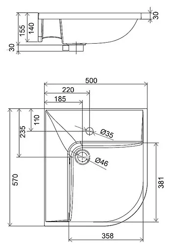 Раковина Ravak BeHappy 50 L белый XJAL1100000