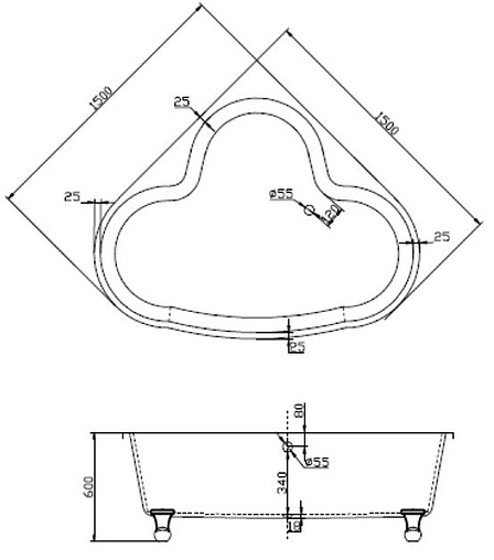 Ванна акриловая BelBagno 150x150 BB07