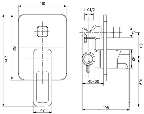 Смеситель для ванны скрытого монтажа IDDIS Slide чёрный матовый SLIBL00i67