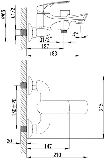 Смеситель для ванны Lemark plus Shape хром LM1712C