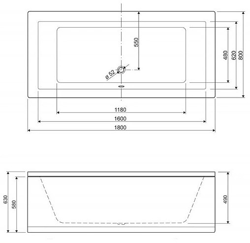 Ванна акриловая Cezares Plane 180x80