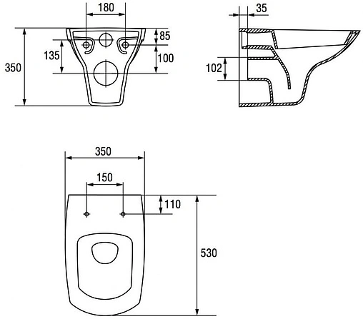 Комплект 6 в 1 Cersanit Carina New Clean On S-SET-CARC/LPRO/S-DL/Pi-W с кнопкой Pilot BU-PIL/WHG/GL белый глянцевый