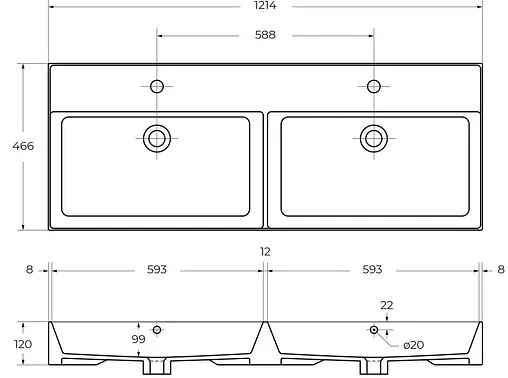 Раковина Cezares MOLVENO 46 120 белый CZR-MIL-120-2-LVB