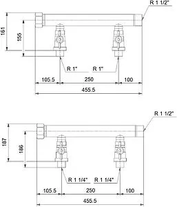 Коллектор напорный и всасывающий для установок Grundfos CMBE TWIN 1&quot; 99229422, 2