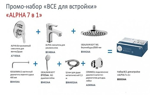 Комплект для душа 7 в 1 Ideal Standard Alpha хром BD003AA