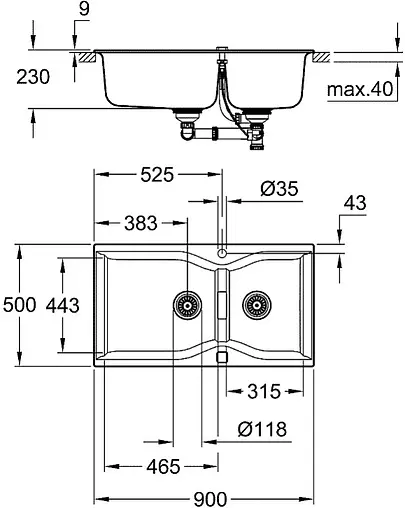Мойка кухонная Grohe K700-90 серый гранит 31658AT0