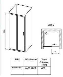Дверь в нишу 1100мм прозрачное, матовое стекло Ravak Blix BLDP2-110 0PVD0100ZG, 2