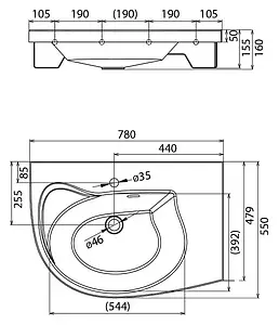 Раковина Ravak Rosa Comfort N 78 R белый XJ8P11N0000 Раковина Ravak Rosa Comfort N 78 R белый XJ8P11N0000, 2