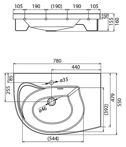 Раковина Ravak Rosa Comfort N 78 R белый XJ8P11N0000