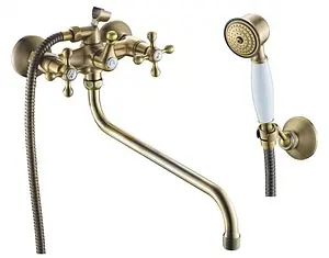 Смеситель для ванны с длинным изливом Gross Aqua Retro Bronze бронза/белый 7016012BRL-D06 Смеситель для ванны с длинным изливом Gross Aqua Retro Bronze бронза/белый 7016012BRL-D06, 1