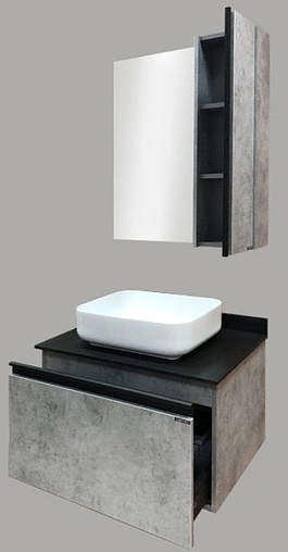 Тумба-умывальник подвесная Comforty Эдинбург 75 бетон светлый/чёрный 00004149066CF