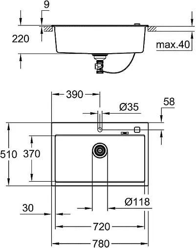 Мойка кухонная Grohe K700-78 черный гранит 31652AP0