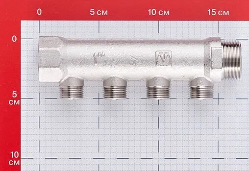 Коллектор распределительный проходной 4 отвода 1&quot;в/н x ½&quot;к Valtec VTc.500.N.0604
