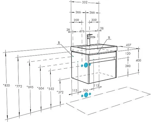 Тумба под умывальник подвесная Aquaton Марти 55 белый/ясень шимо 1A263201MY010
