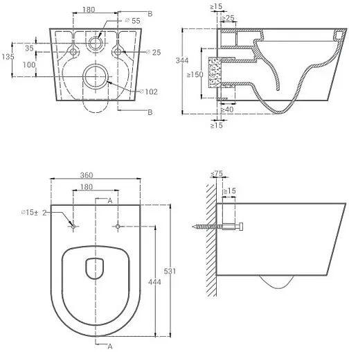 Унитаз подвесной безободковый Hansmann keramik Round Dark Grey темно-серый УНИ0020